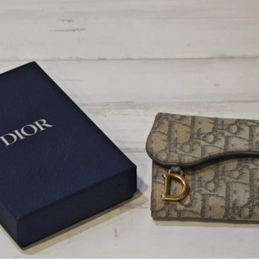Dior Beige Saddle Trotter TriFold Wallet with Gold Accent